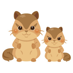 お座りしたリスの親子イラスト
