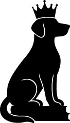 Dog Wearing Crown Sitting Proudly - Pet Royalty Silhouette Illustration With White Background 
