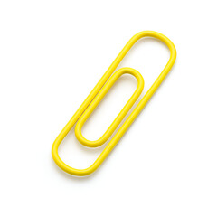 Photo of a Yellow Paperclip Isolated On White Background with Sharp Shadows