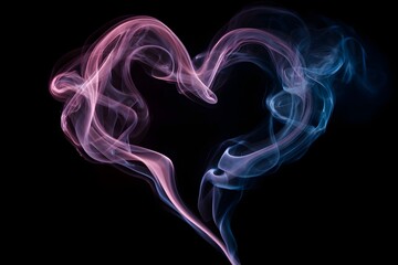 Obraz premium Colorful smoke forming a heart shape against a black background, symbolizing love and emotion