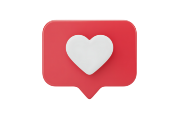 Social media like notification heart icon symbolizing engagement approval and positive feedback transparent background