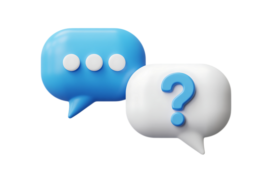 3d speech bubbles with question mark symbolizing communication customer service and support transparent background