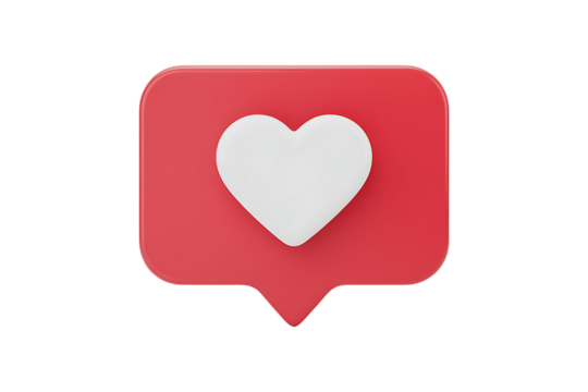 Social media like notification heart icon symbolizing engagement approval and positive feedback transparent background