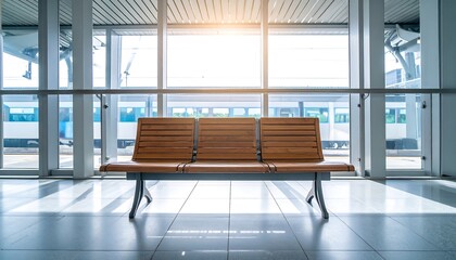Empty Bench at Sunny Train Station Waiting Area