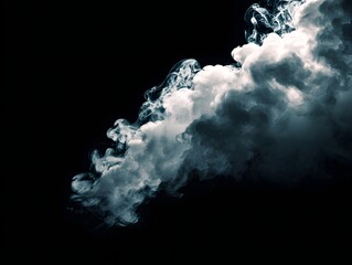 Dramatic swirling smoke cloud against a dark background creating an atmospheric effect for design