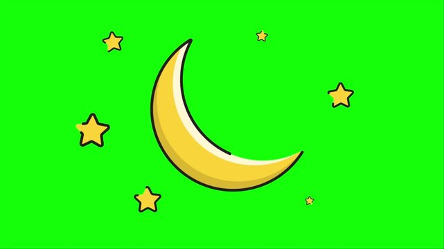 simple 2d moon icon motion graphic animation, 4K green screen video overlay, motion graphic element