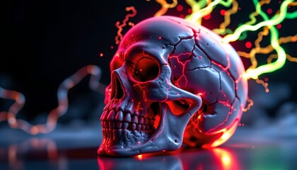 Glowing Skeletal Skull with Electric Energy Display