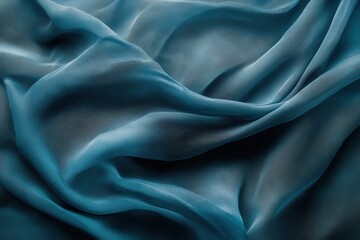 Obraz premium A close-up view of a piece of deep teal-toned, translucent fabric, showcasing intricate folds and subtle shading.