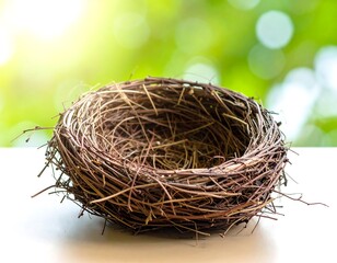 Obraz premium Empty Bird Nest on White Surface, Outdoors