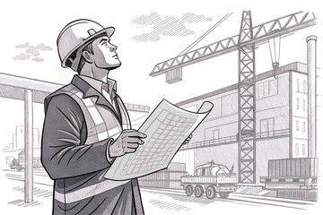 construction worker with blueprint