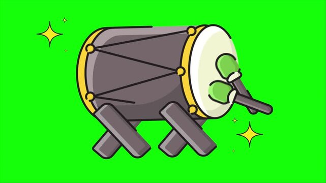 ramadan drum icon 2D animation, 4K green screen video overlay.