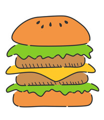 手描き風のハンバーガーのイラスト　ベクター
