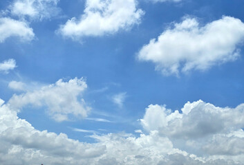 Blue Sky with White Fluffy Clouds. Natural Background for Weather, Nature, and Travel Concepts. High resolution sky texture wallpaper. Clear sunny morning sky. Sky wallpaper. High resolution sky image