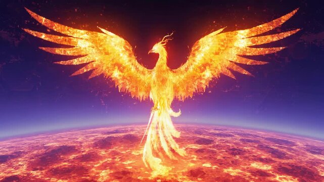 Cosmic Phoenix Rebirth Energy, golden phoenix rebirth, Golden Mythical Bird Fantasy Art,
Symbol of Transformation and Power, Golden Phoenix rising with cosmic energy background
