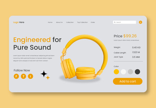 Modern Ecommerce Product Page Template for Headphones