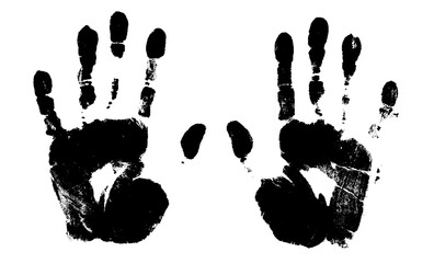 Hand print with left and right palm. Grunge black handprint isolated