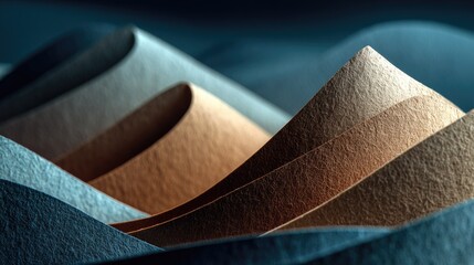 Abstract landscape of undulating paper textures in muted earth tones