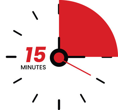 An analog clock face 15 minutes timer