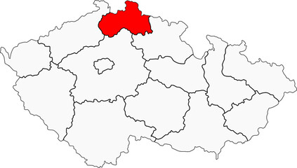 Map of the Czech Republic highlighting the Liberec Region. Ideal for projects on its mountains, famous ski resorts, and stunning Jizera Mountains.