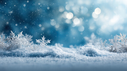 Winter Snowfall Background with Sparkling Snowflakes and Frosty Landscape