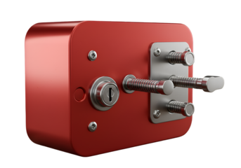 Isolated 3D Render of a Red Security Lock with Metallic Components on Transparent Background