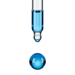 Blue liquid dropping from pipette isolated on transparent background