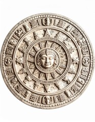 Fototapeta premium Detailed stone carving of a Mesoamerican calendar, intricate sun face design