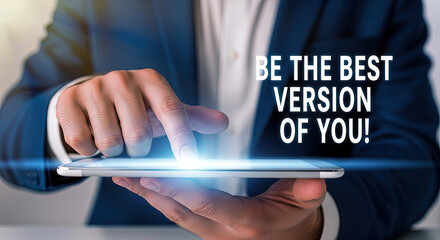 Finger touches the bright screen on a digital tablet with a message