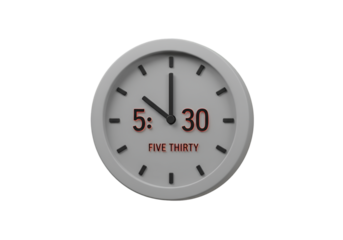 Isolated Analog Wall Clock Displaying Five Thirty in White With Transparent Background