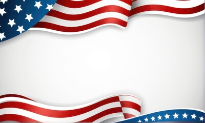 Fototapeta premium American Flag Ribbons Frame White Background