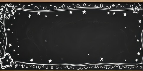 Black Chalkboard Background With White Star And Floral Border