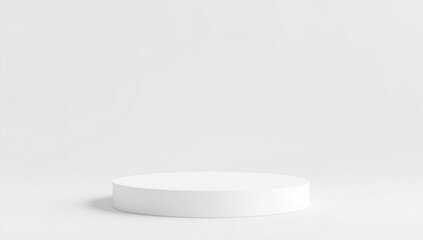 A round white podium on a seamless white background, soft studio lighting, subtle shadows, minimal and modern product showcase, high-quality 3D render.