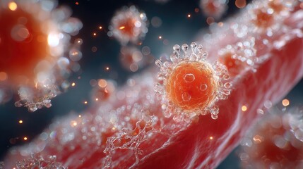 Microscopic view of virus infecting a blood vessel