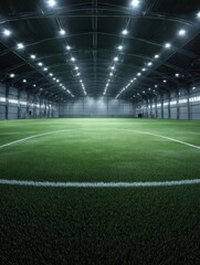 Obraz premium brightly lit indoor soccer field with artificial turf
