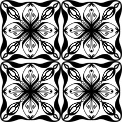 Seamless Black and White Floral Tile Mandala Pattern – Vector Decorative Design for Wallpaper, Fabric, Scrapbooking, Wrapping Paper, and Digital Backgrounds