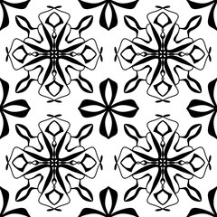 Seamless Black and White Geometric Floral Mandala Pattern – Vector Decorative Tile Design for Wallpaper, Fabric, Scrapbooking, Wrapping Paper, and Digital Backgrounds
