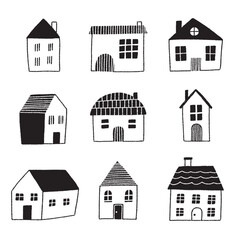 家 建物の手書きイラストセット