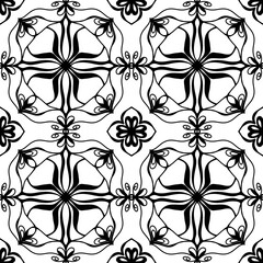 Seamless Black and White Ornamental Floral Mandala Pattern – Vector Decorative Tile Design for Wallpaper, Fabric, Scrapbooking, Wrapping Paper, and Digital Backgrounds