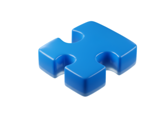 Isolated Blue Puzzle Piece 3D Illustration on Transparent Background