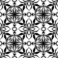 Seamless Black and White Ornamental Floral Pattern – Vector Decorative Tile Design for Wallpaper, Fabric, Scrapbooking, Wrapping Paper, and Digital Backgrounds