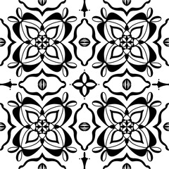 Seamless Black and White Floral Tile Pattern – Vector Decorative Design for Wallpaper, Fabric, Scrapbooking, Wrapping Paper, and Digital Backgrounds