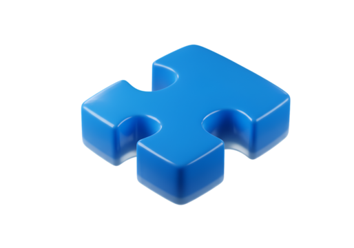 Isolated Blue Puzzle Piece 3D Illustration on Transparent Background