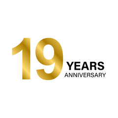 19 years anniversary gold icon vector for graphic design, logo, website, social media, mobile app, UI illustration