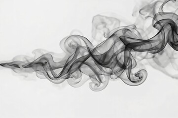 Abstract grayscale smoke swirls on white background; design element
