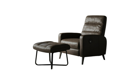 Fototapeta premium Isolated Brown Leather Armchair And Footstool On A Transparent Background