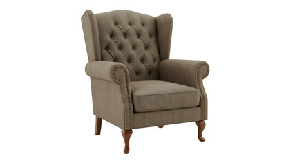 Isolated Brown Wingback Armchair On Transparent Background Illustration