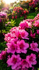Fototapeta premium Blooming pink azaleas in a garden