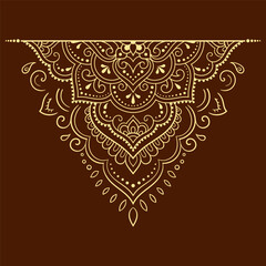 Circular pattern in form of mandala with flower for Henna, Mehndi, tattoo, decoration. Decorative ornament in ethnic oriental style. Outline doodle hand draw vector illustration.