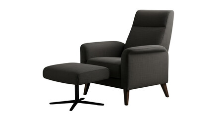 Isolated Dark Gray Armchair with Footrest on Black Background Photo