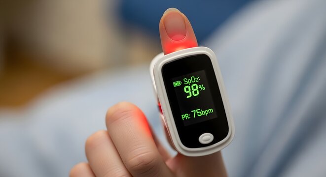 Pulse Oximeter Reading Checking Oxygen Saturation Levels for Health Monitoring & Assessment
